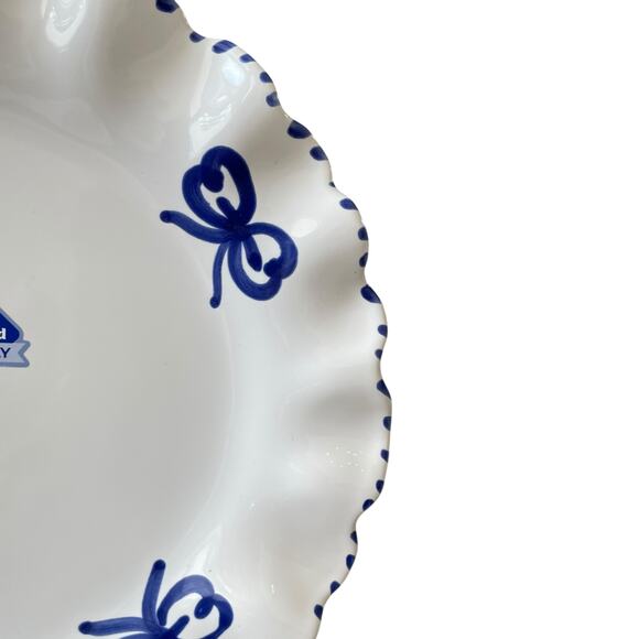 La Ceramica Italy Blue Bow Scalloped Edge Dinner Plates 10.75" Set of 4 New - Picture 6 of 13